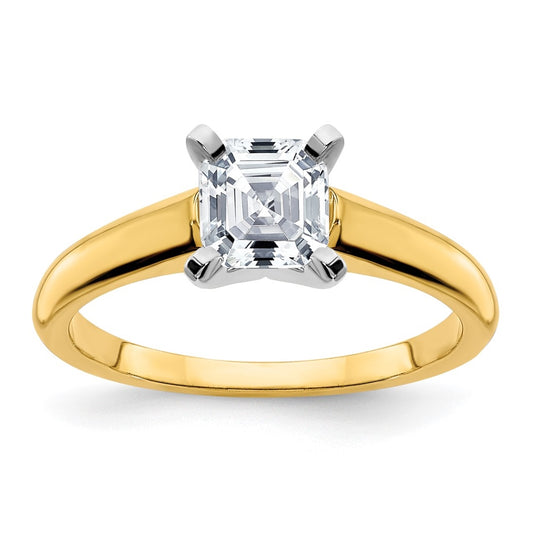 14k Two Tone 5mm Asscher Cut True Light Moissanite Solitaire, Size 5