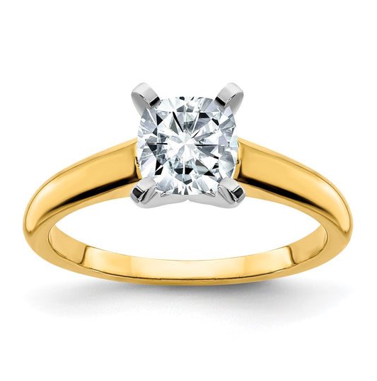 14k Two Tone 6mm Square Cushion True Light Moissanite Solitaire, Size 7