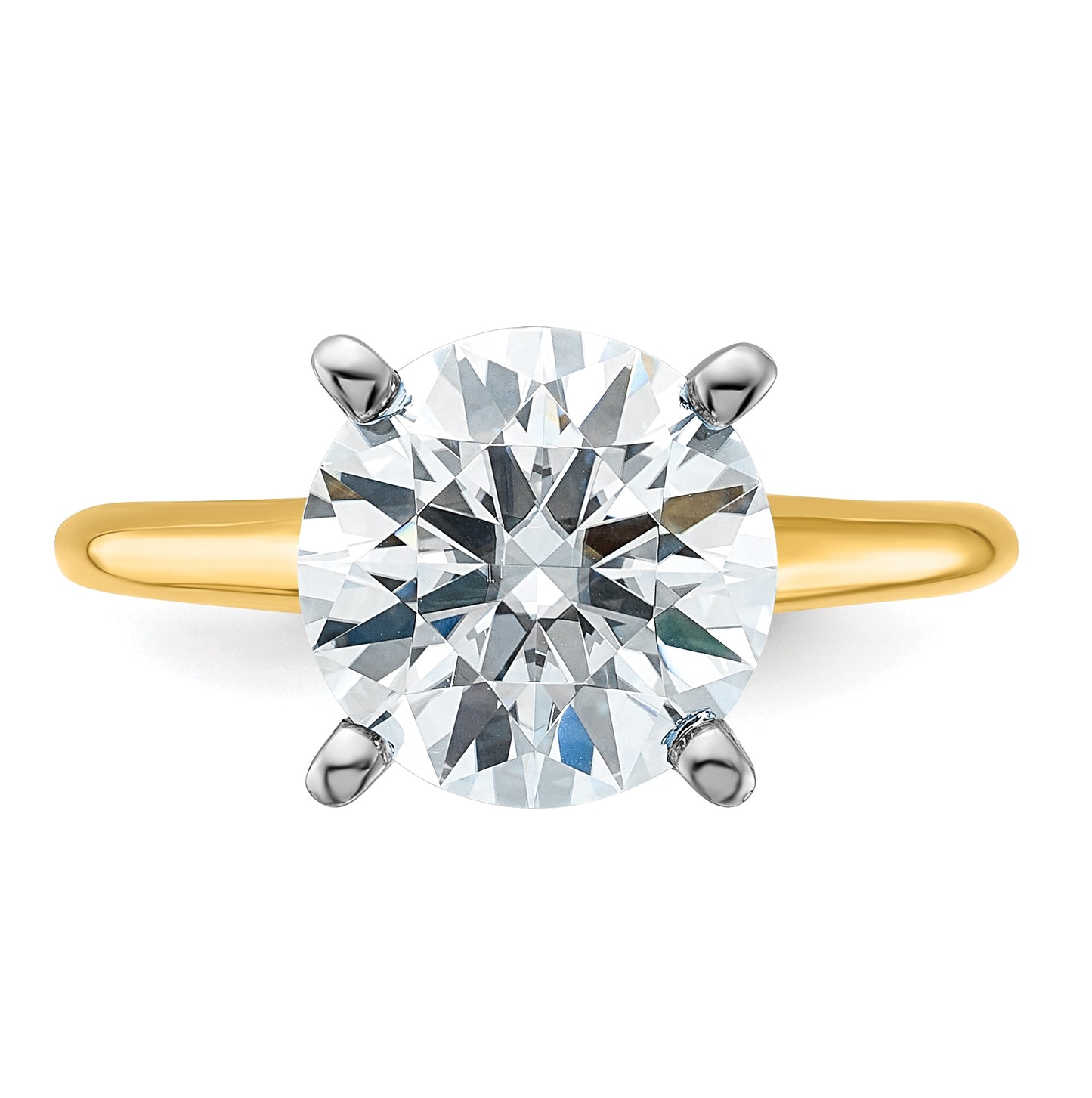 14k Two Tone 3 5/8ct. D E F Pure Light Round Moissanite Solitaire Ring, Size 6