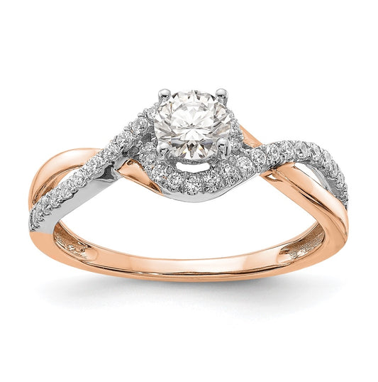 14k White and Rose Gold Criss-Cross (Holds 3/8 carat (4.8mm) Round Center) 1/5 carat Diamond Semi-mount Engagement Ring