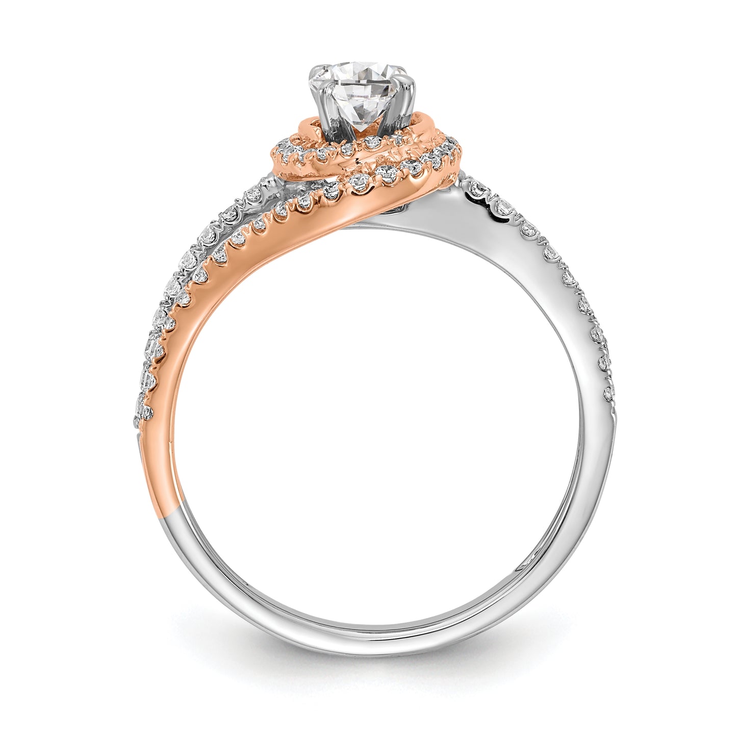 14k White and Rose Gold Halo Plus (Holds 1/3 carat (4.5 mm) Round Center) 3/8 carat Diamond Semi-mount Engagement Ring