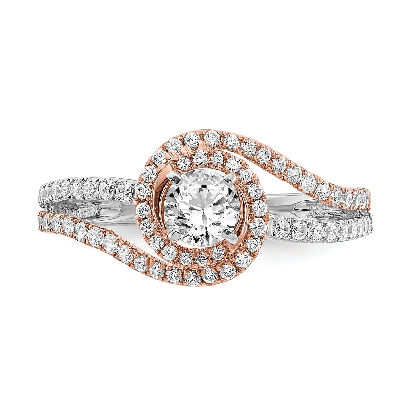 14k White and Rose Gold Halo Plus (Holds 1/3 carat (4.5 mm) Round Center) 3/8 carat Diamond Semi-mount Engagement Ring