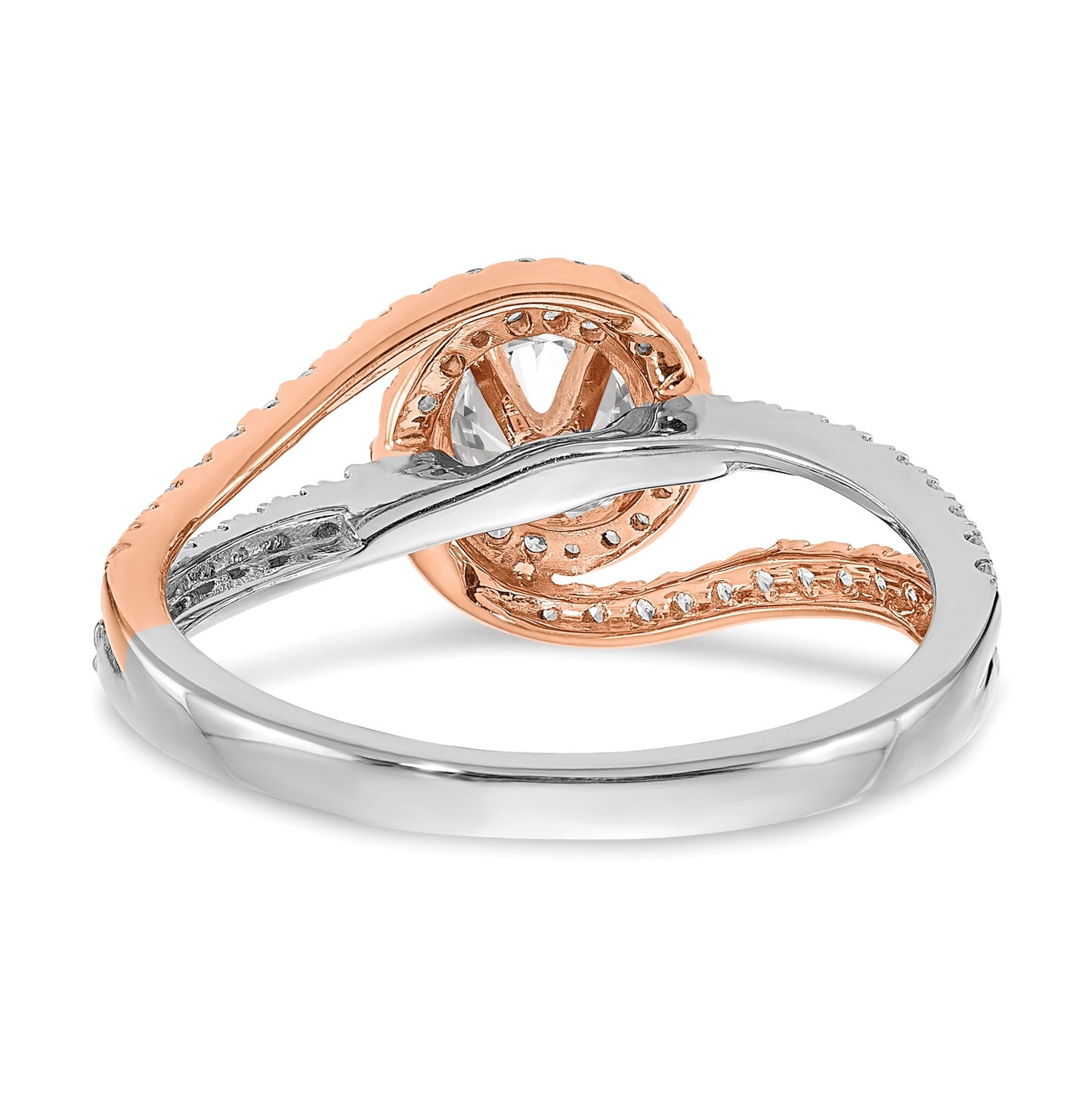 14k White and Rose Gold Halo Plus (Holds 1/3 carat (4.5 mm) Round Center) 3/8 carat Diamond Semi-mount Engagement Ring