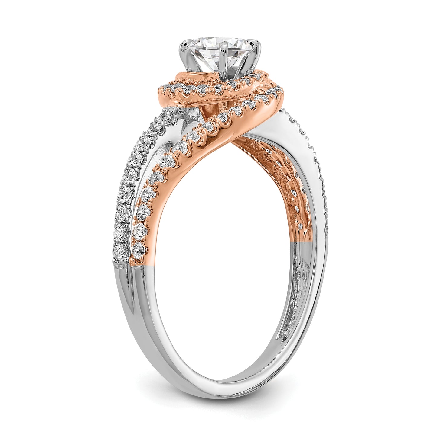 14k White and Rose Gold Halo Plus (Holds 1/3 carat (4.5 mm) Round Center) 3/8 carat Diamond Semi-mount Engagement Ring