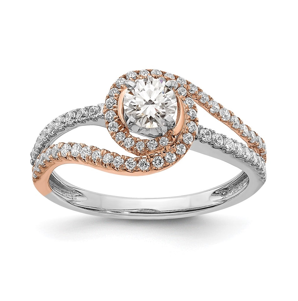 14k White and Rose Gold Halo Plus (Holds 1/3 carat (4.5 mm) Round Center) 3/8 carat Diamond Semi-mount Engagement Ring