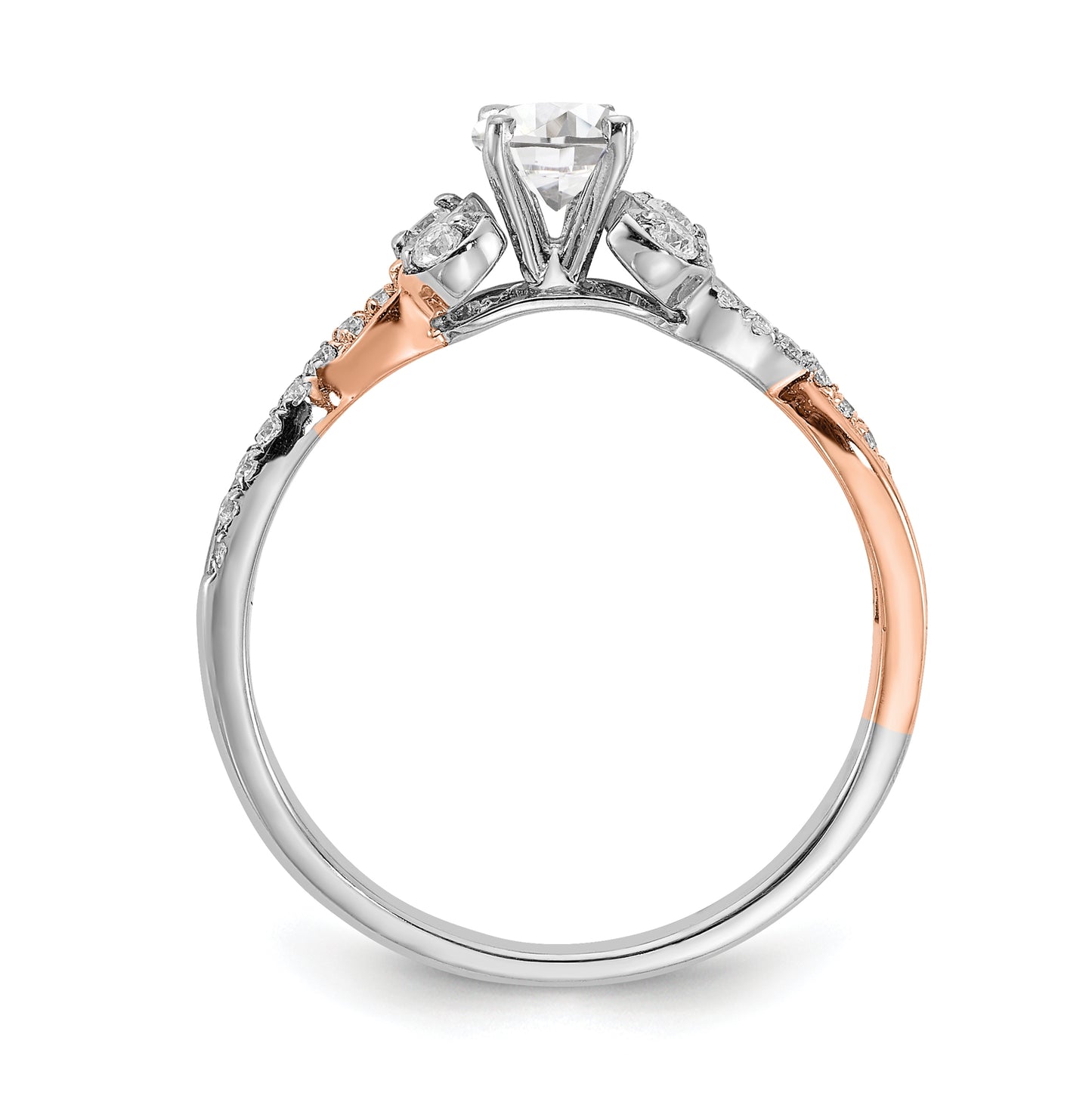 14k White and Rose Gold Criss-Cross (Holds 1/3 carat (4.5mm) Round Center) 1/6 carat Diamond Semi-mount Engagement Ring