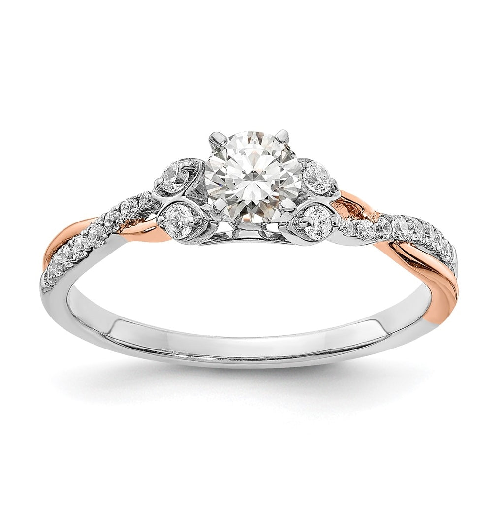 14k White and Rose Gold Criss-Cross (Holds 1/3 carat (4.5mm) Round Center) 1/6 carat Diamond Semi-mount Engagement Ring