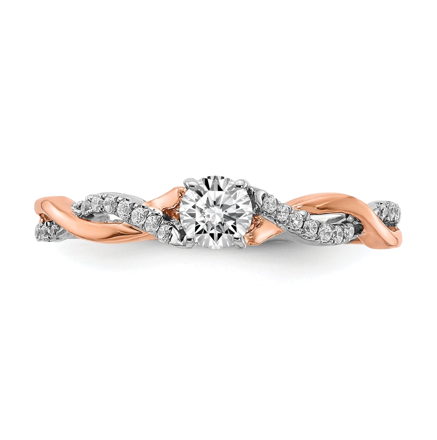 14k White and Rose Gold Criss-Cross (Holds 1/4 carat (4.1mm) Round Center) 1/8 carat Diamond Semi-mount Engagement Ring