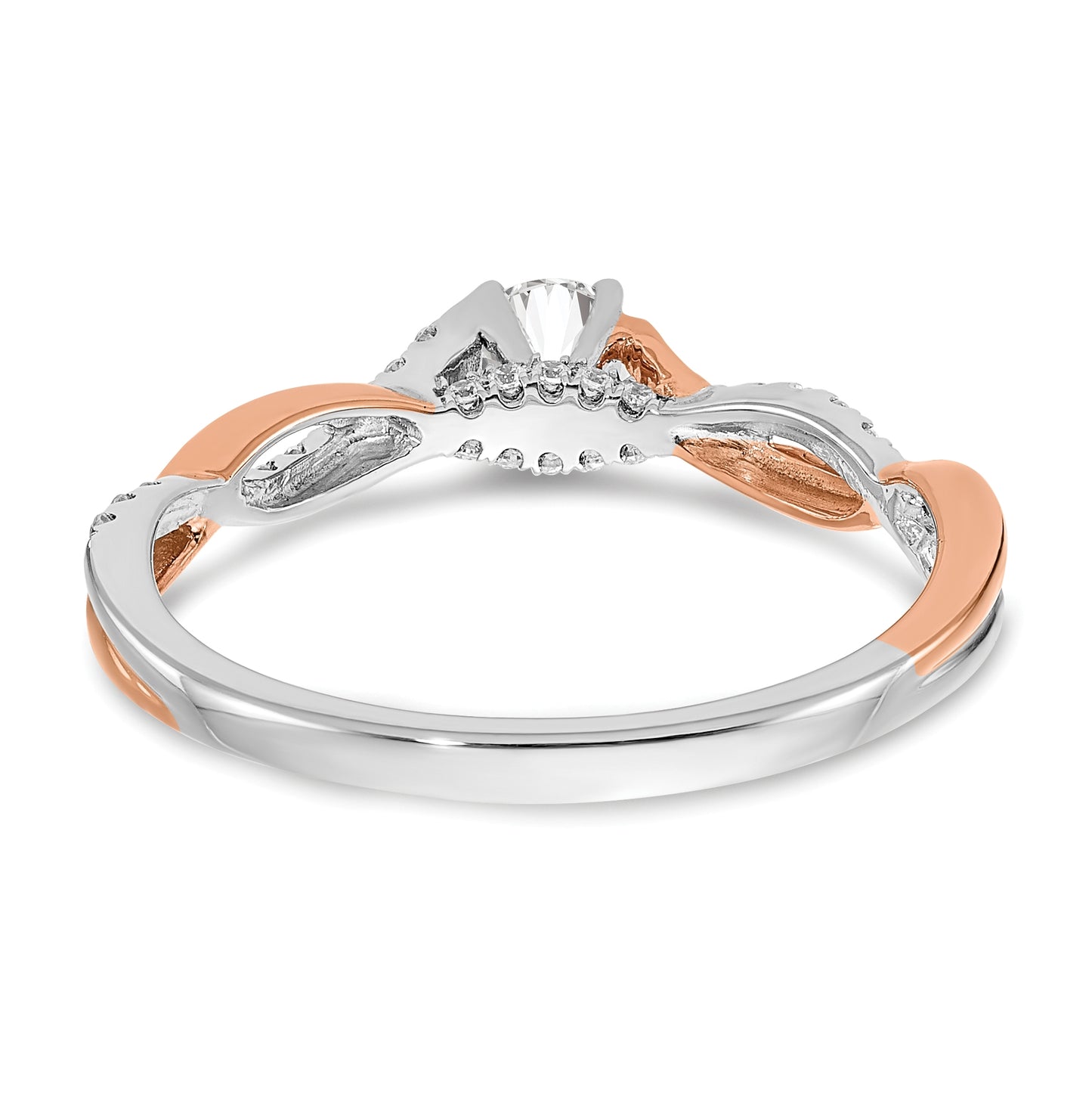 14k White and Rose Gold Criss-Cross (Holds 1/4 carat (4.1mm) Round Center) 1/8 carat Diamond Semi-mount Engagement Ring