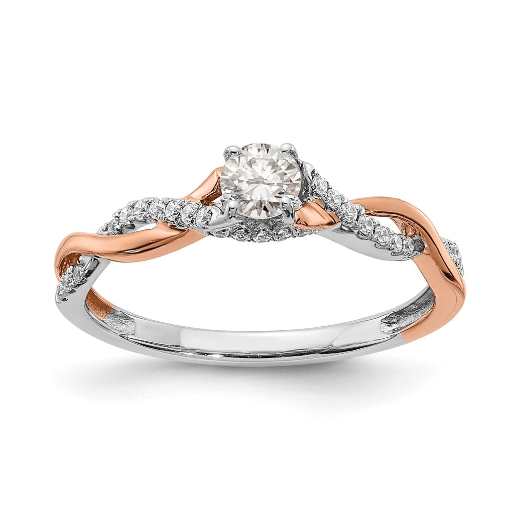 14k White and Rose Gold Criss-Cross (Holds 1/4 carat (4.1mm) Round Center) 1/8 carat Diamond Semi-mount Engagement Ring