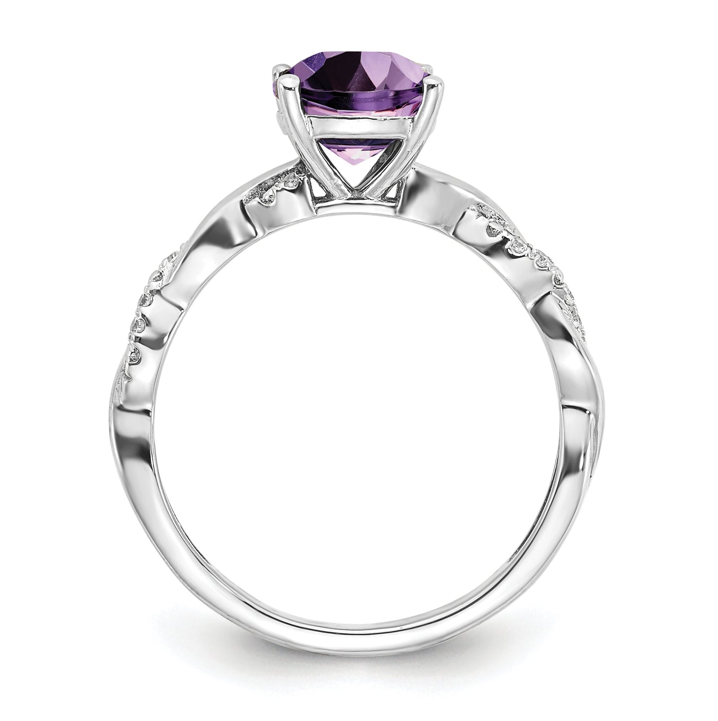 Sterling Silver Rhodium plated Amethyst & Diamond Ring, Size 6