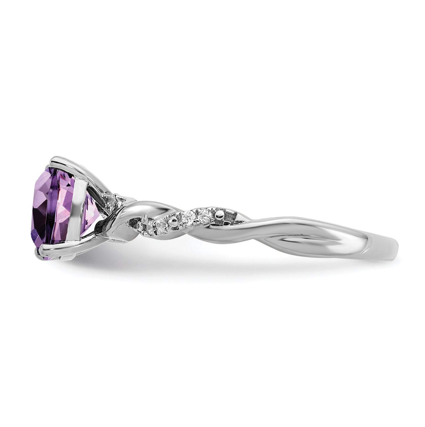 Sterling Silver Rhodium plated Amethyst & Diamond Ring, Size 6