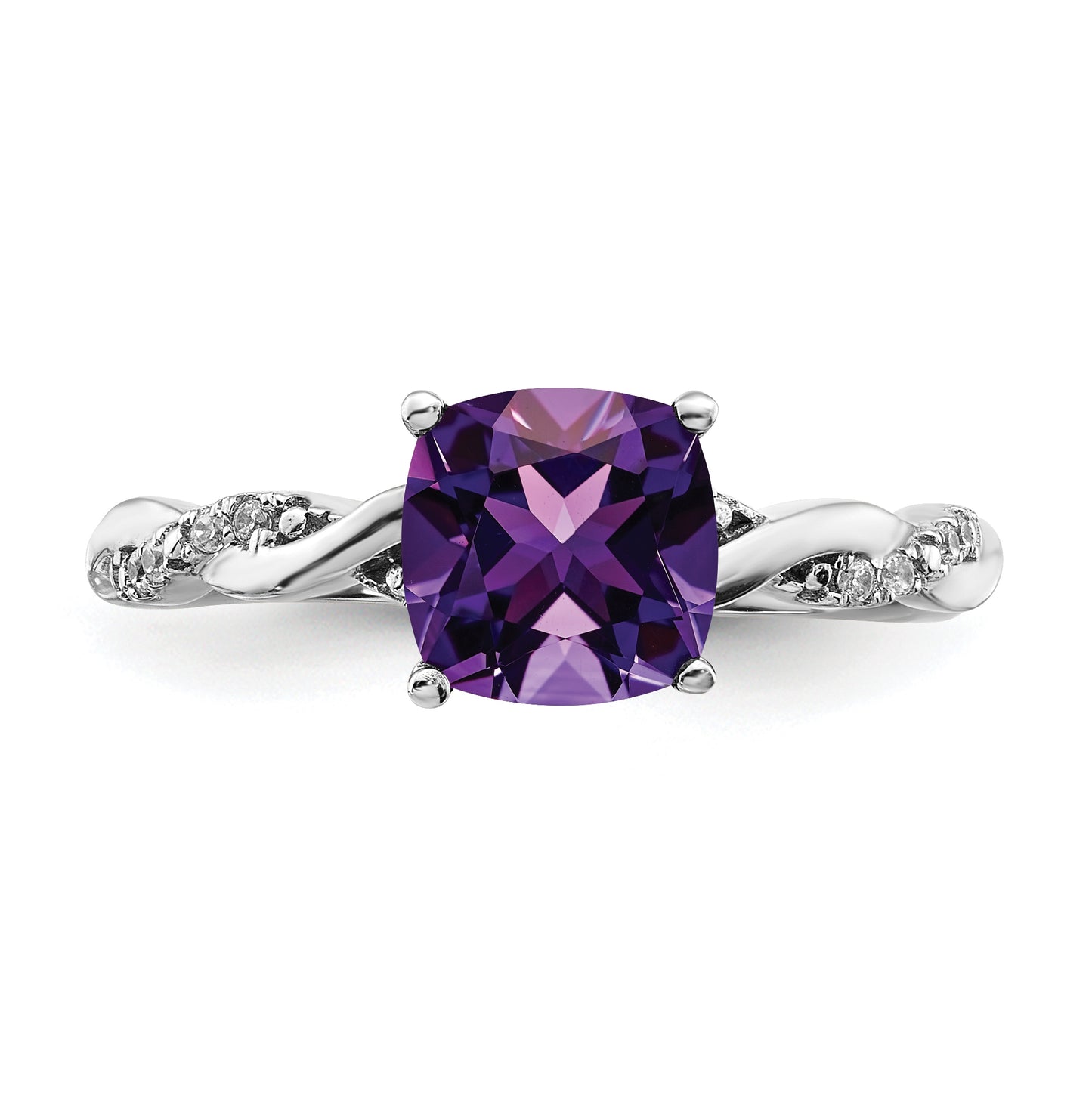 Sterling Silver Rhodium plated Amethyst & Diamond Ring, Size 6