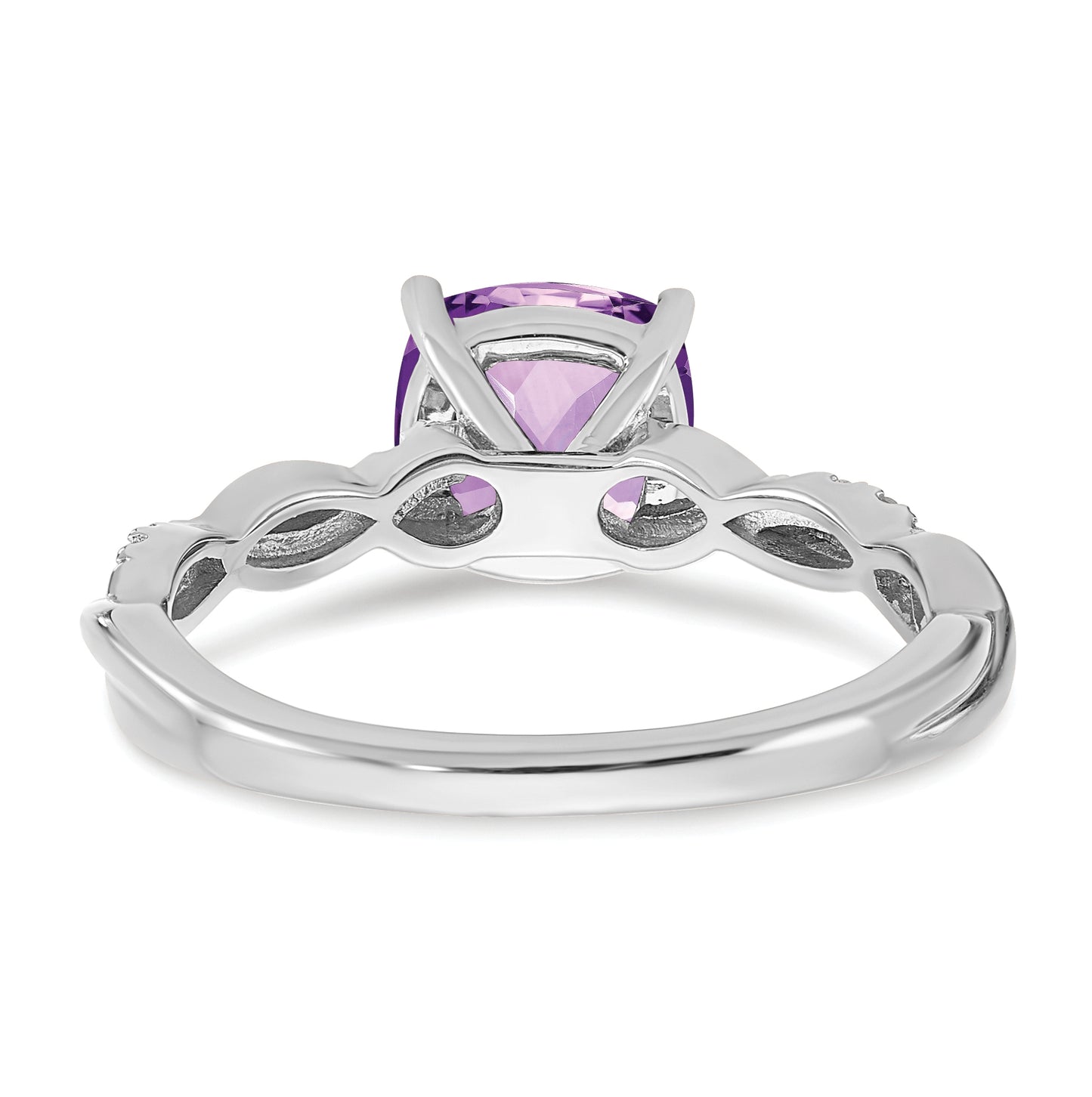 Sterling Silver Rhodium plated Amethyst & Diamond Ring, Size 6