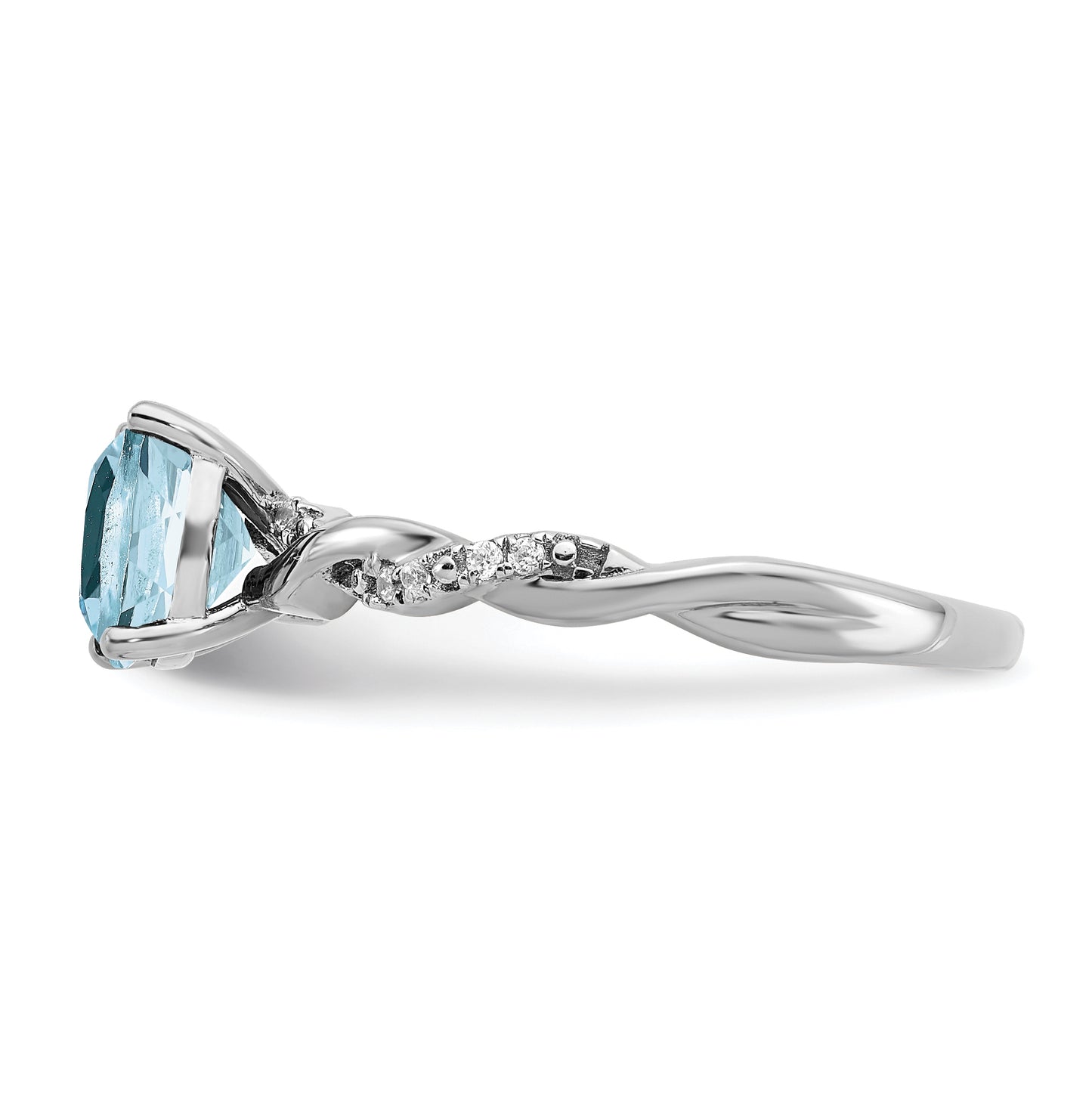 Sterling Silver Rhodium plated Aquamarine & Diamond Ring, Size 7