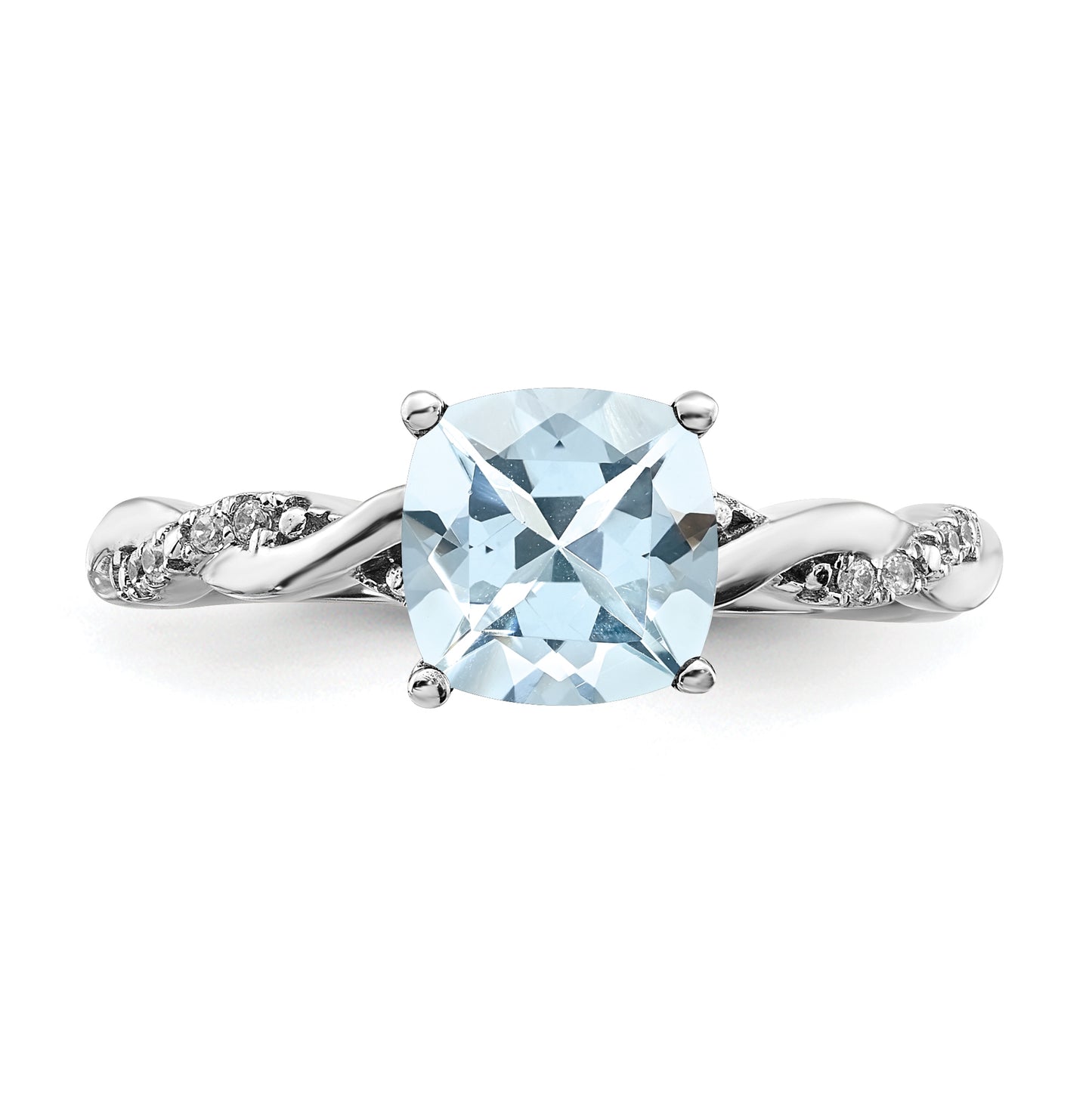 Sterling Silver Rhodium plated Aquamarine & Diamond Ring, Size 7