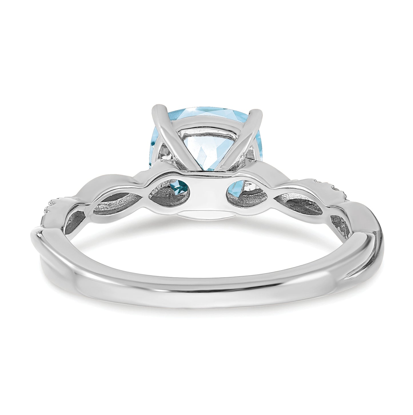 Sterling Silver Rhodium plated Aquamarine & Diamond Ring, Size 7