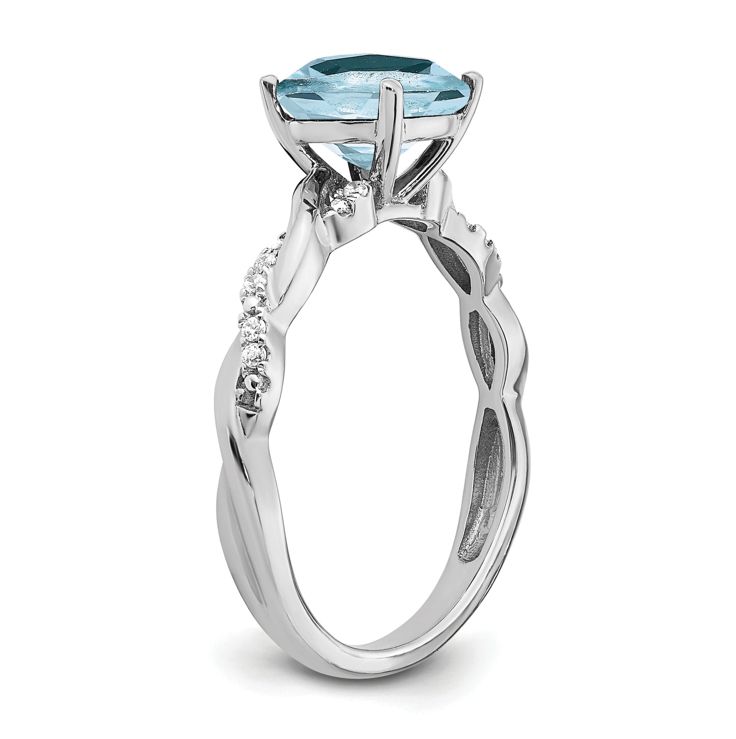 Sterling Silver Rhodium plated Aquamarine & Diamond Ring, Size 7