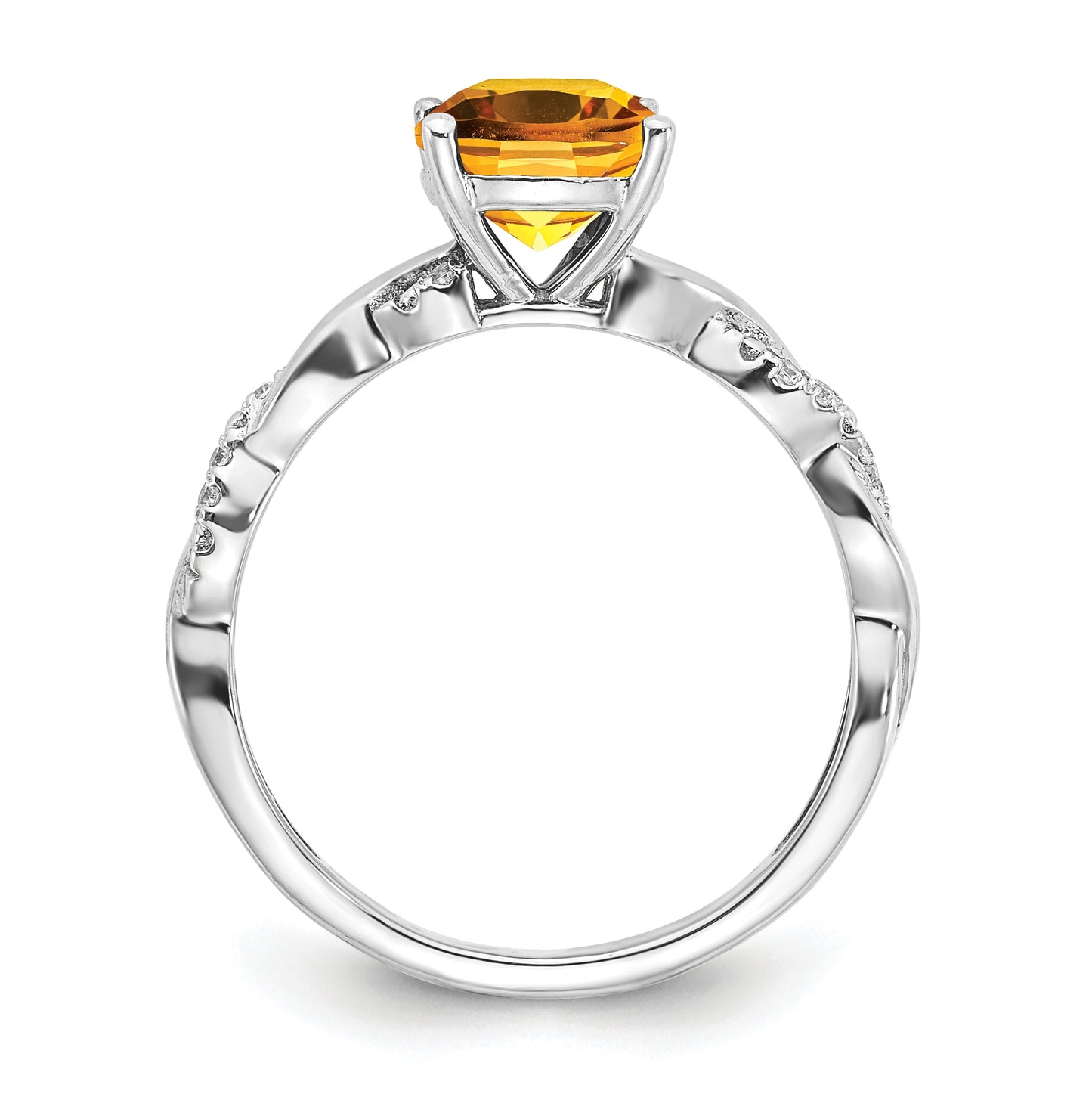 Sterling Silver Rhodium plated Citrine & Diamond Ring, Size 6