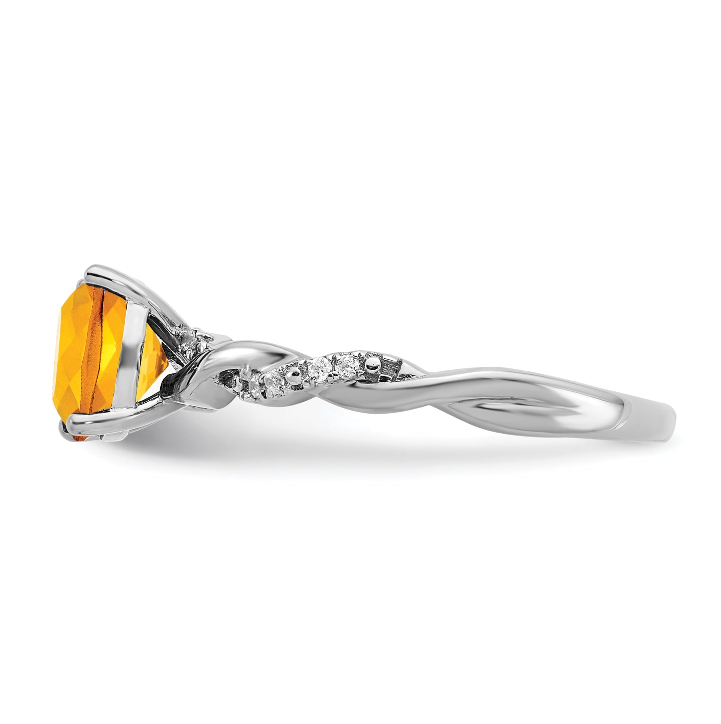 Sterling Silver Rhodium plated Citrine & Diamond Ring, Size 6