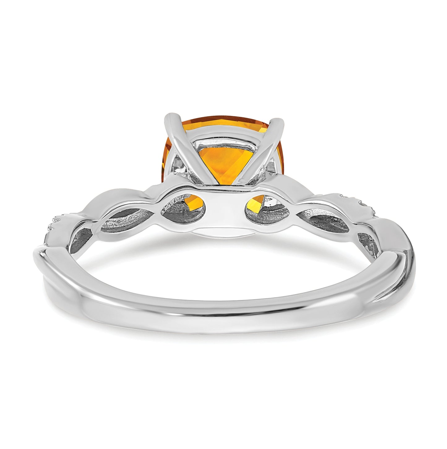 Sterling Silver Rhodium plated Citrine & Diamond Ring, Size 6