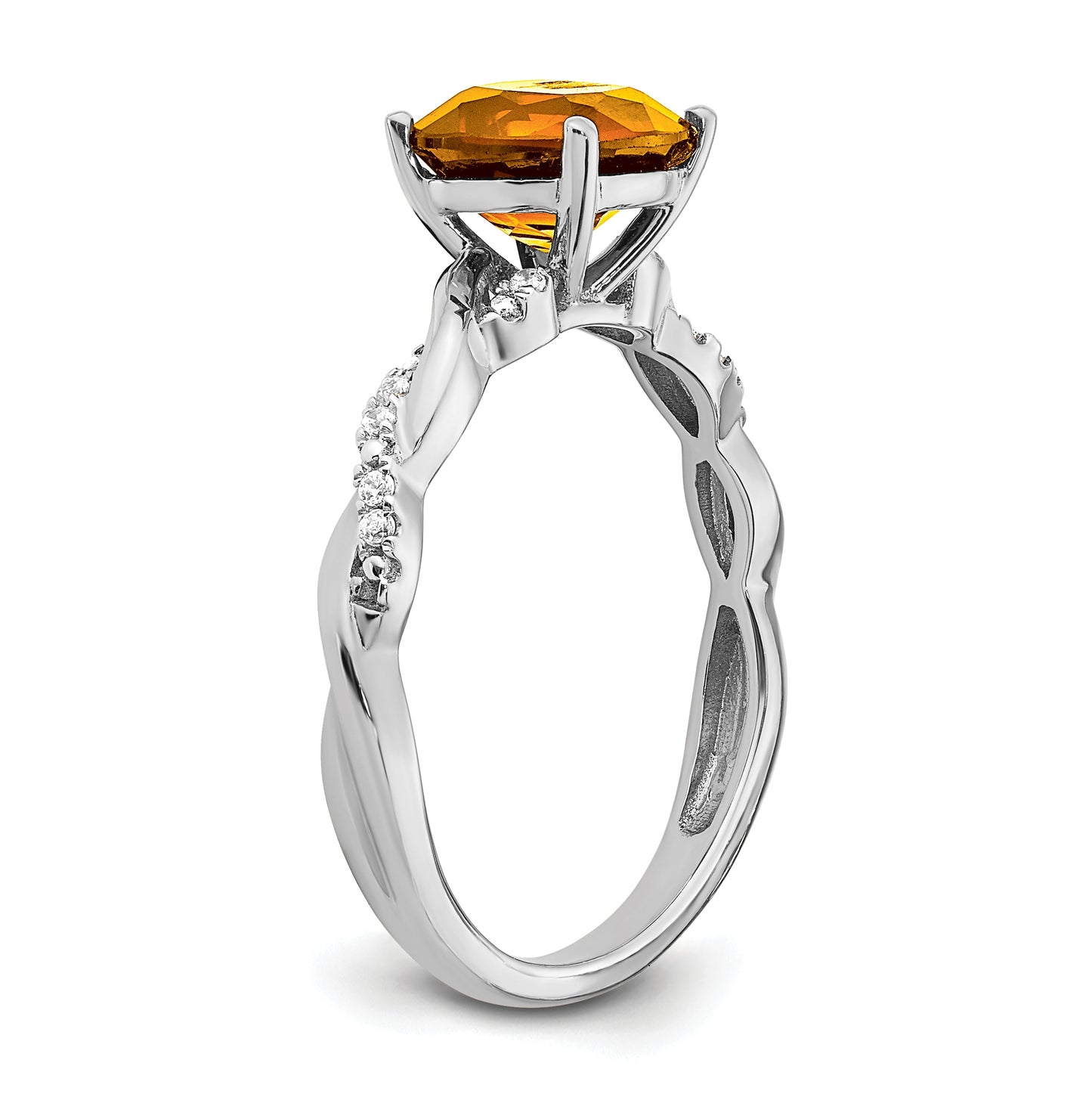 Sterling Silver Rhodium plated Citrine & Diamond Ring, Size 6