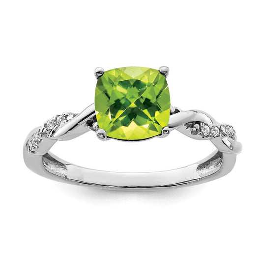 Sterling Silver Rhodium plated Peridot & Diamond Ring, Size 6