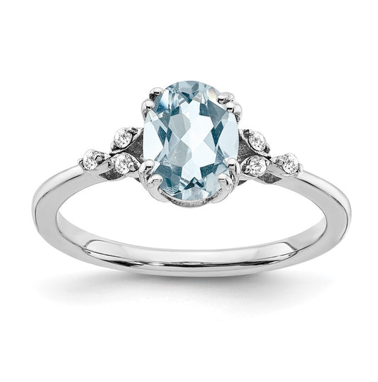 Sterling Silver Rhodium plated Aquamarine and Dia. Ring, Size 6