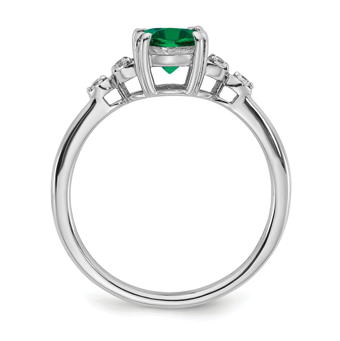 Sterling Silver Rhodium plated Created Emerald & Diamond Ring, Size 7