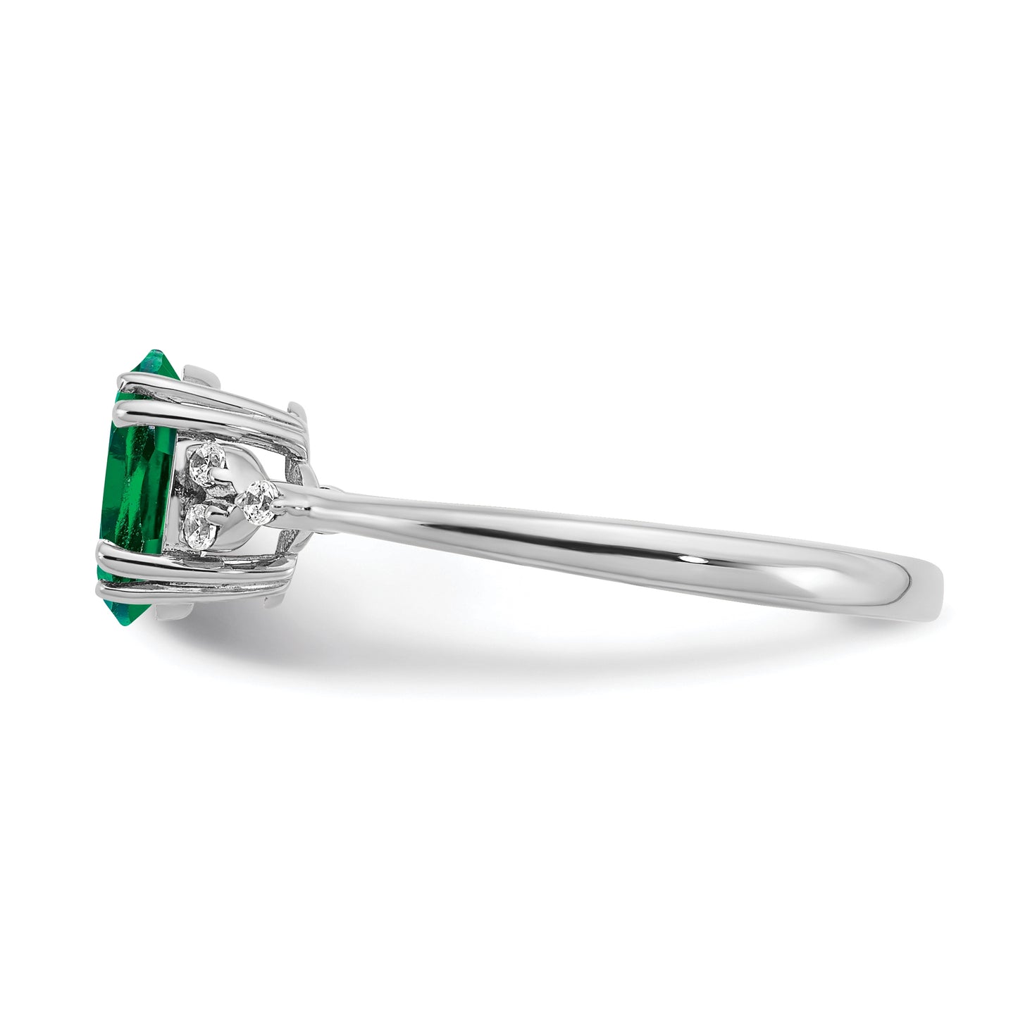 Sterling Silver Rhodium plated Created Emerald & Diamond Ring, Size 7