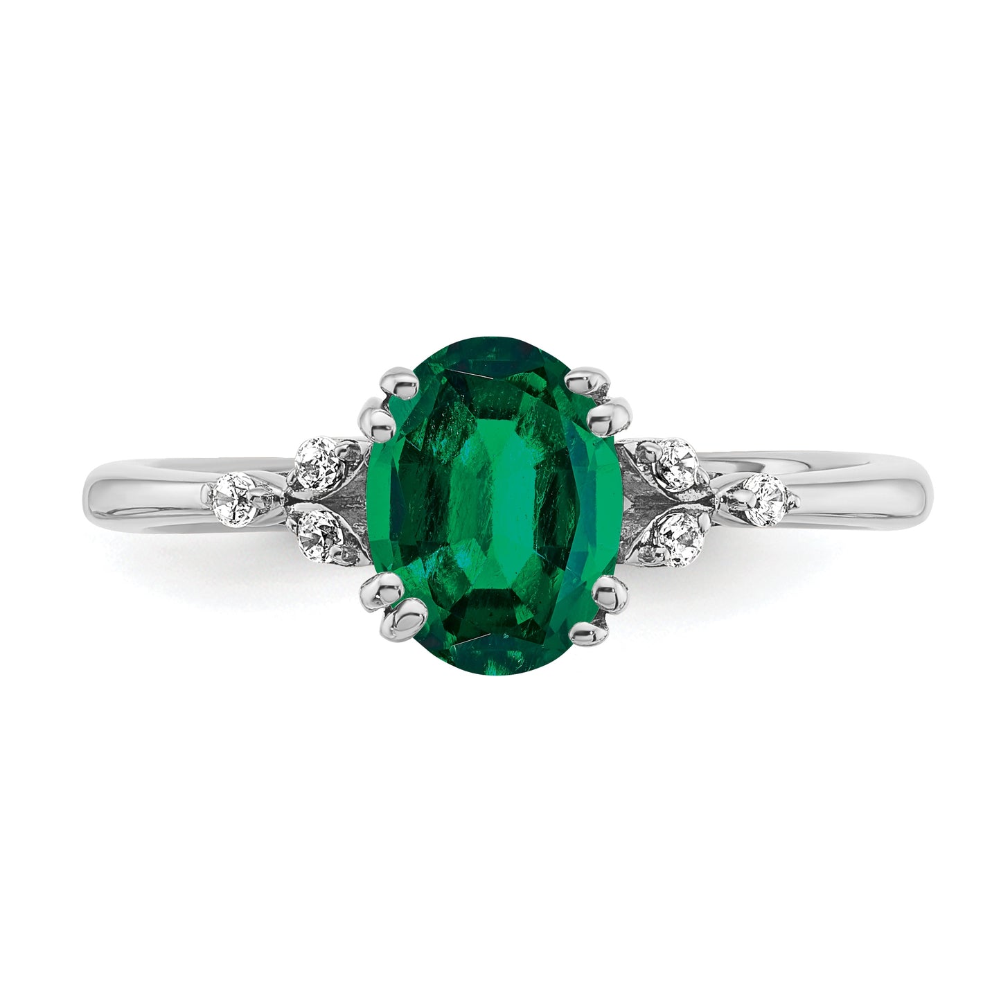 Sterling Silver Rhodium plated Created Emerald & Diamond Ring, Size 7