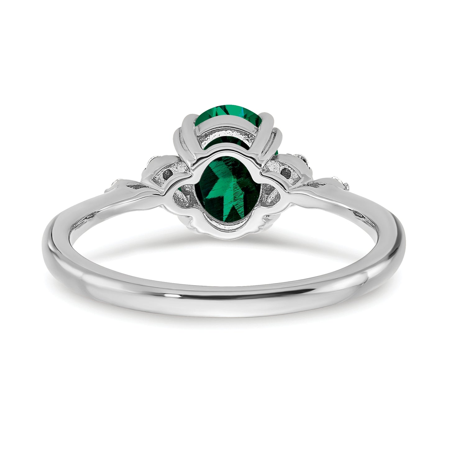 Sterling Silver Rhodium plated Created Emerald & Diamond Ring, Size 7