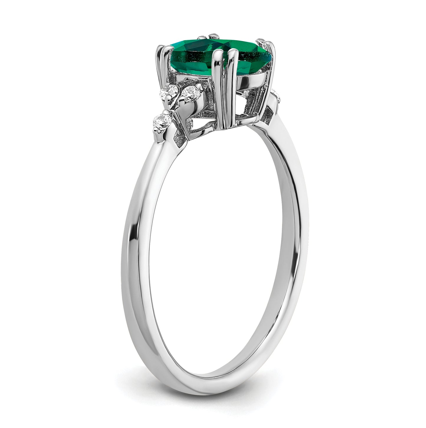 Sterling Silver Rhodium plated Created Emerald & Diamond Ring, Size 7