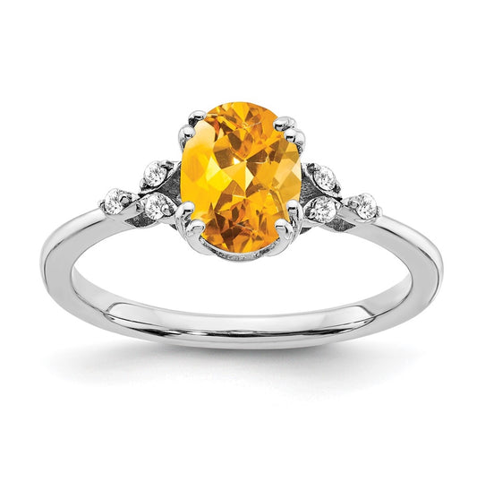 Sterling Silver Rhodium plated Citrine and Dia. Ring, Size 6