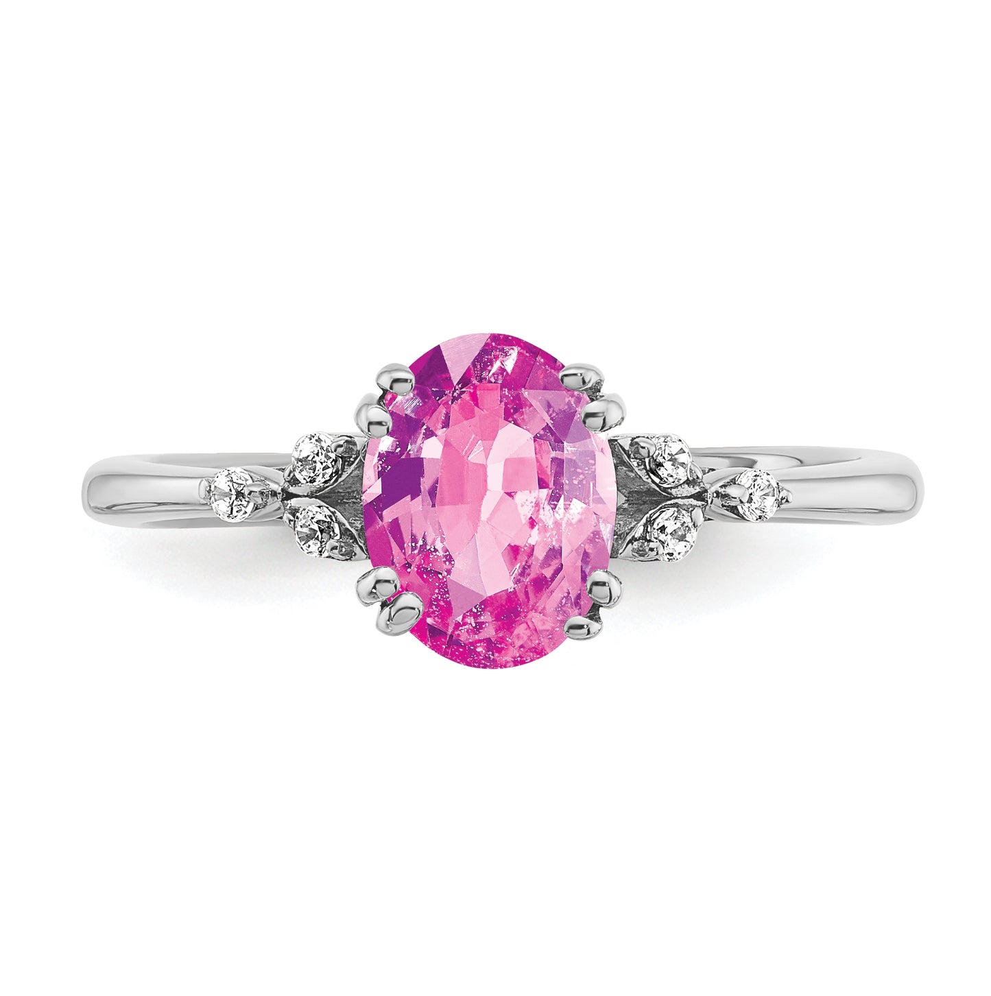 Sterling Silver Rhodium plated Created Pink Sapphire/Diamond Ring, Size 7