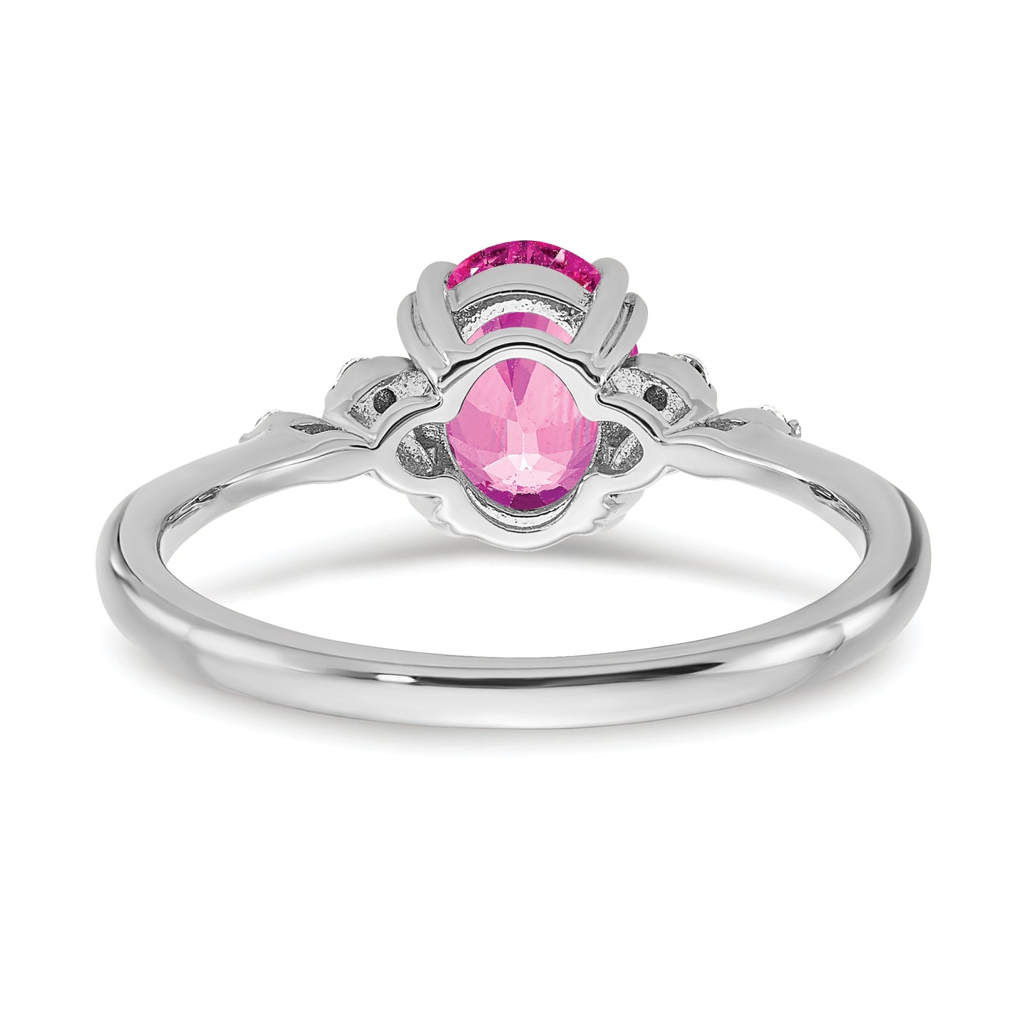 Sterling Silver Rhodium plated Created Pink Sapphire/Diamond Ring, Size 7