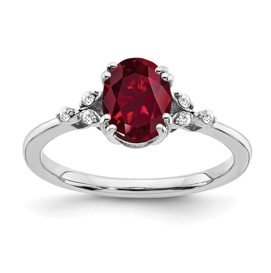 Sterling Silver Rhodium plated Created Ruby & Diamond Ring, Size 6