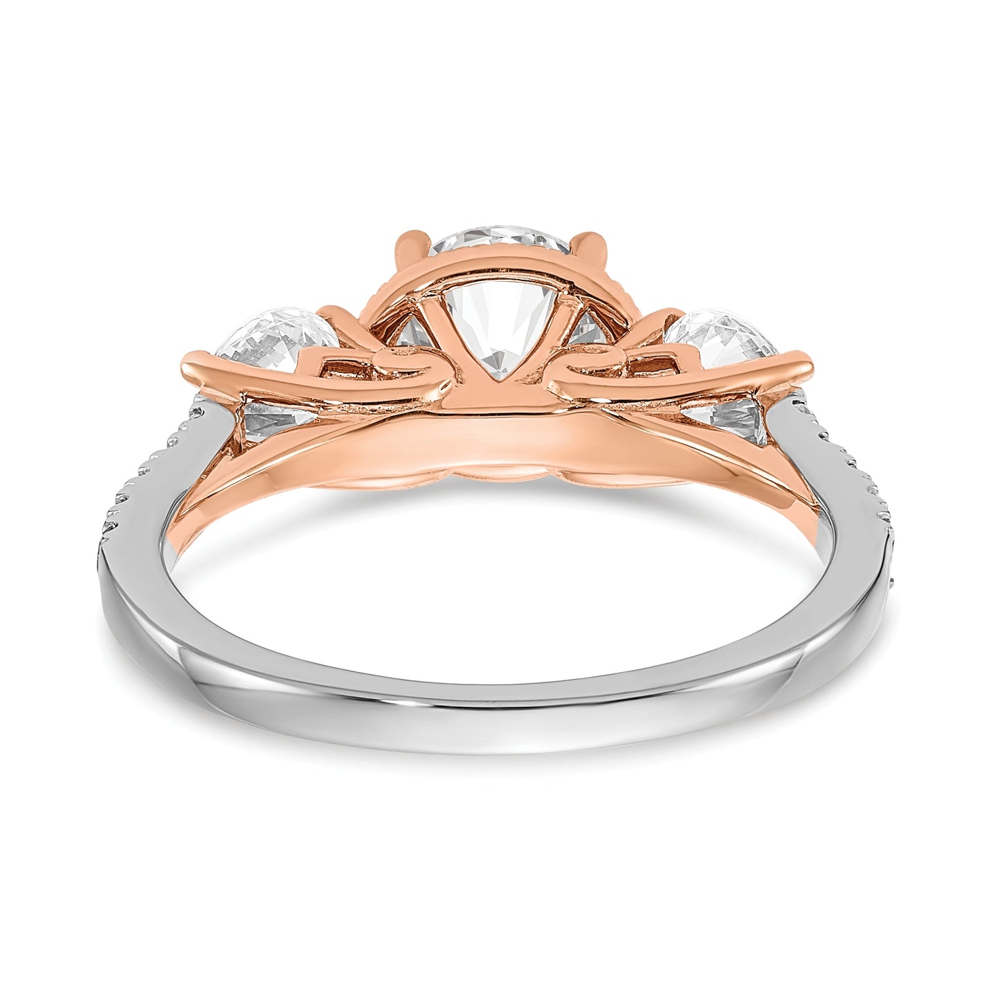 14k White and Rose Gold 3-Stone (Holds 1 carat (6.5mm) Round Center and (2-4.6mm) Round Sides) Diamond Semi-mount Engagement Ring