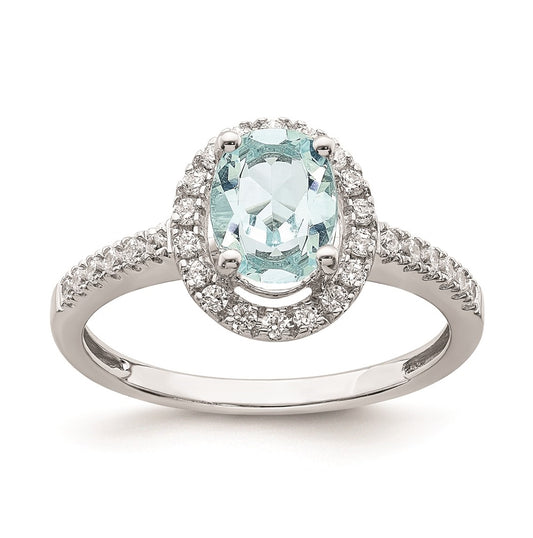 Blooming Bridal 14k White Gold Halo 8x6mm Oval Aquamarine and 1/3 carat Diamond Complete Engagement Ring