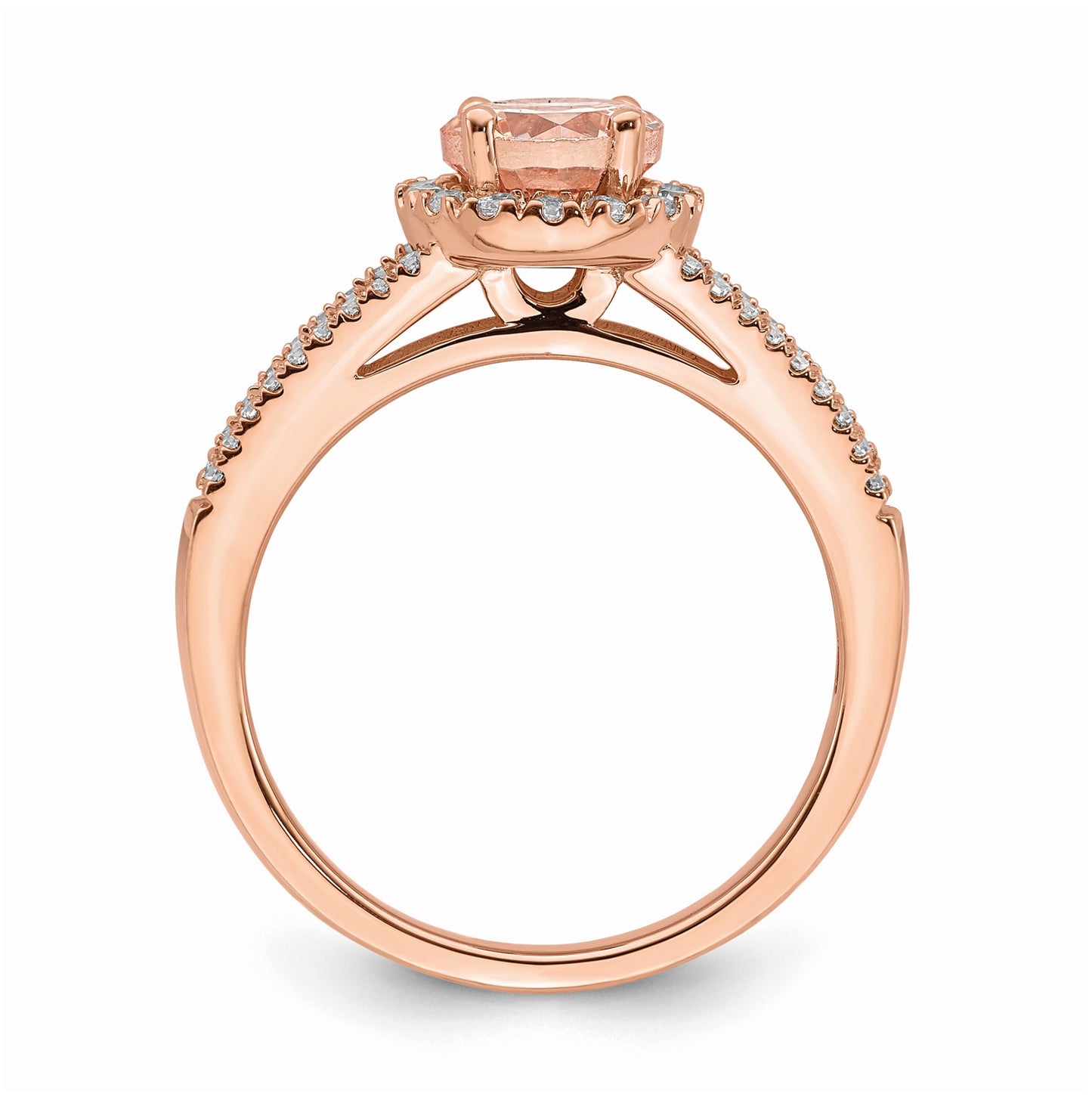 Blooming Bridal 14k Rose Gold Halo 6.5mm Round Morganite and 1/4 carat Diamond Complete Engagement Ring