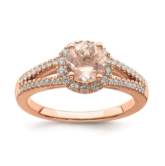 Blooming Bridal 14k Rose Gold Halo 6.5mm Round Morganite and 1/4 carat Diamond Complete Engagement Ring