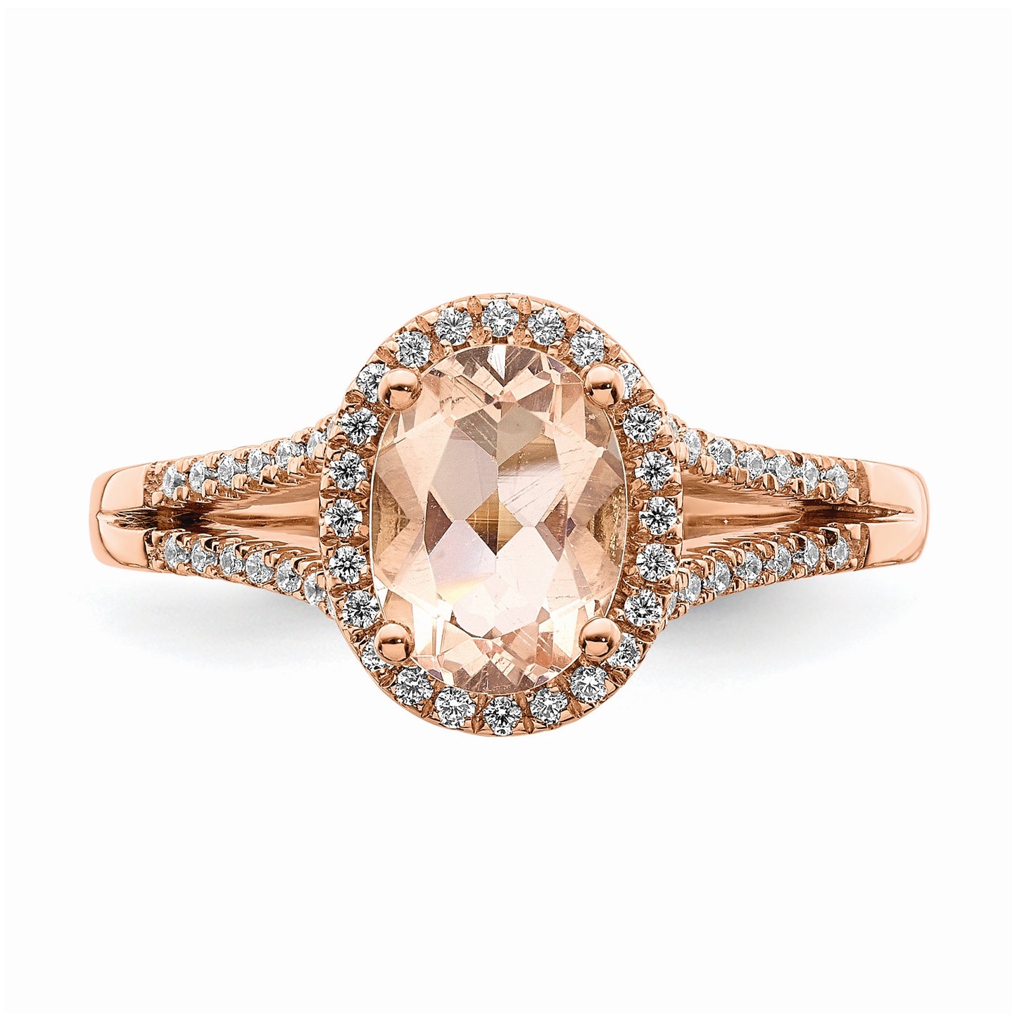 Blooming Bridal 14k Rose Gold Halo 8x6mm Oval Morganite and 1/5 carat Diamond Complete Engagement Ring