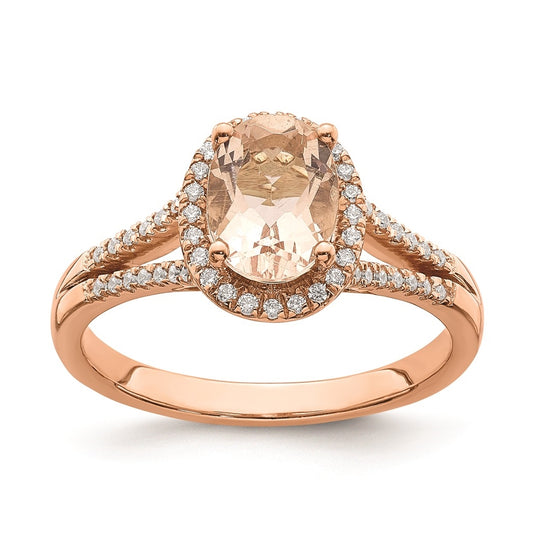 Blooming Bridal 14k Rose Gold Halo 8x6mm Oval Morganite and 1/5 carat Diamond Complete Engagement Ring