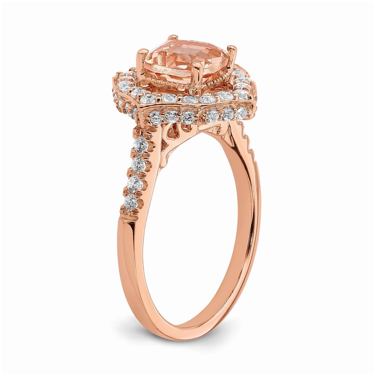 Blooming Bridal 14k Rose Gold Halo 7.00mm Cushion-cut Morganite and 3/4 carat Diamond Complete Engagement Ring