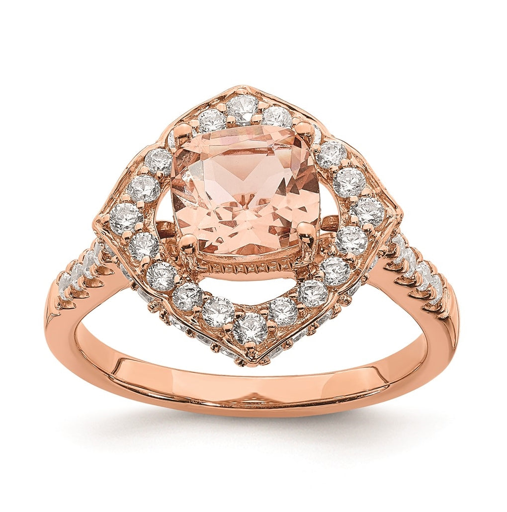 Blooming Bridal 14k Rose Gold Halo 7.00mm Cushion-cut Morganite and 3/4 carat Diamond Complete Engagement Ring