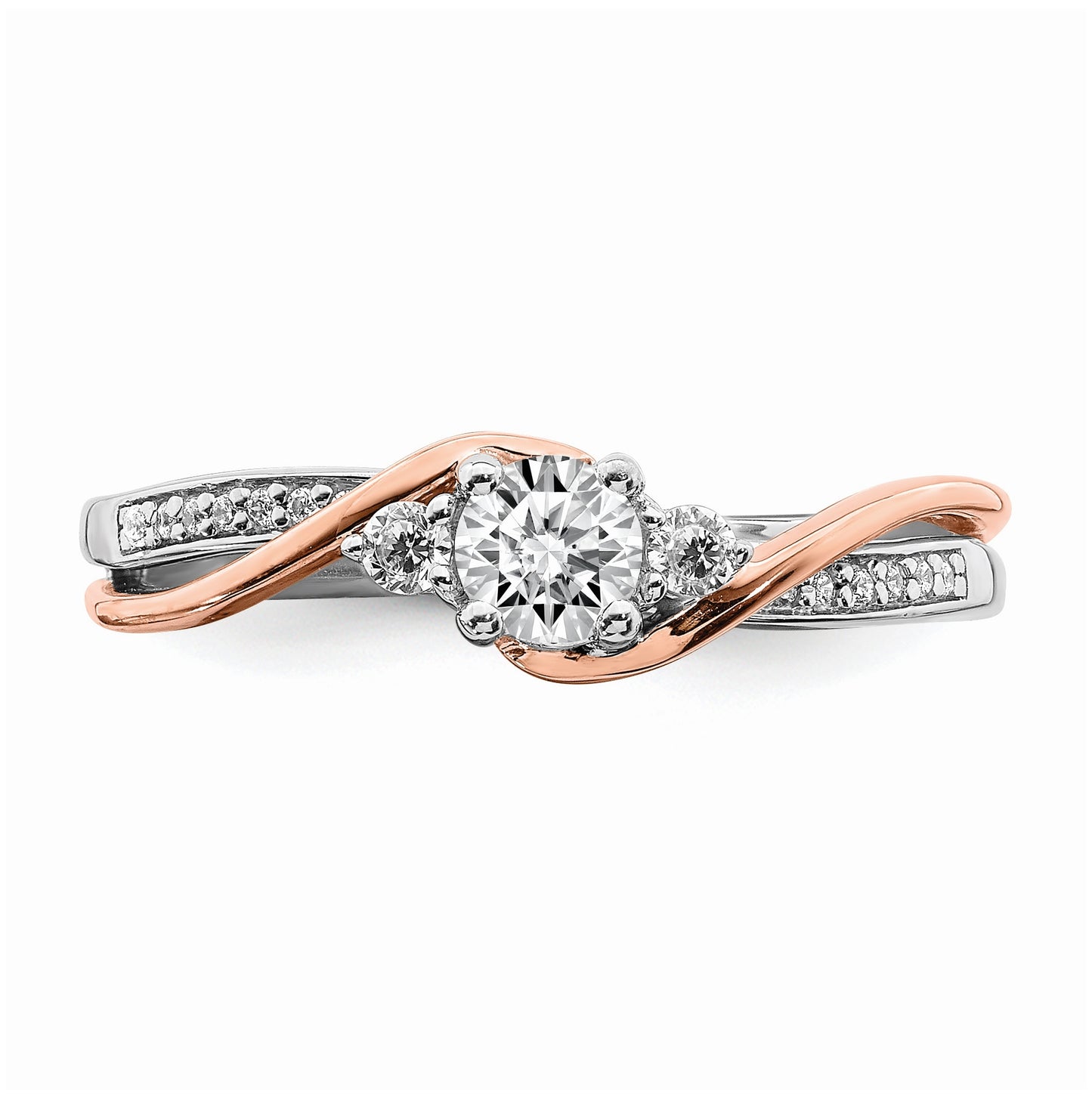 10k White and Rose Gold (Holds 1/4 carat (4.1mm) Round Center) 1/8 carat Diamond Semi-mount Engagement Ring