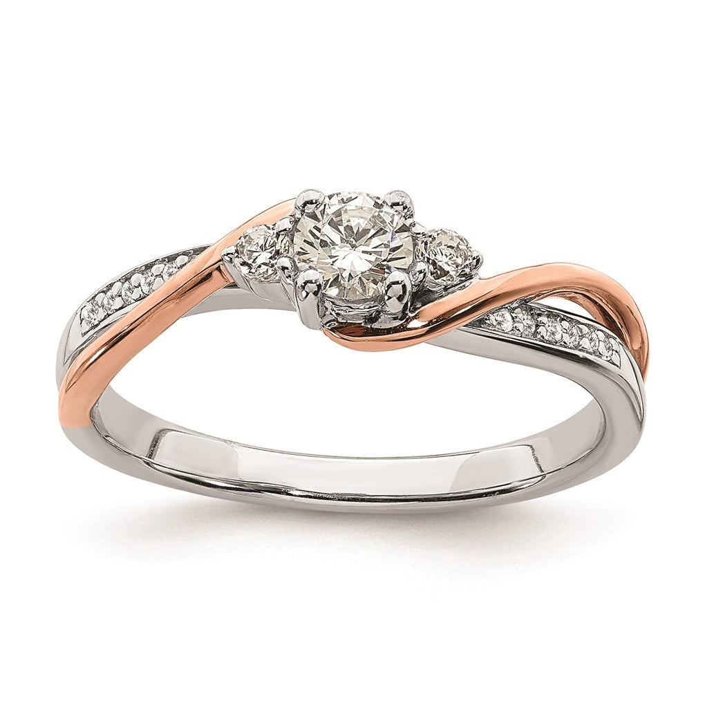 10k White and Rose Gold (Holds 1/4 carat (4.1mm) Round Center) 1/8 carat Diamond Semi-mount Engagement Ring