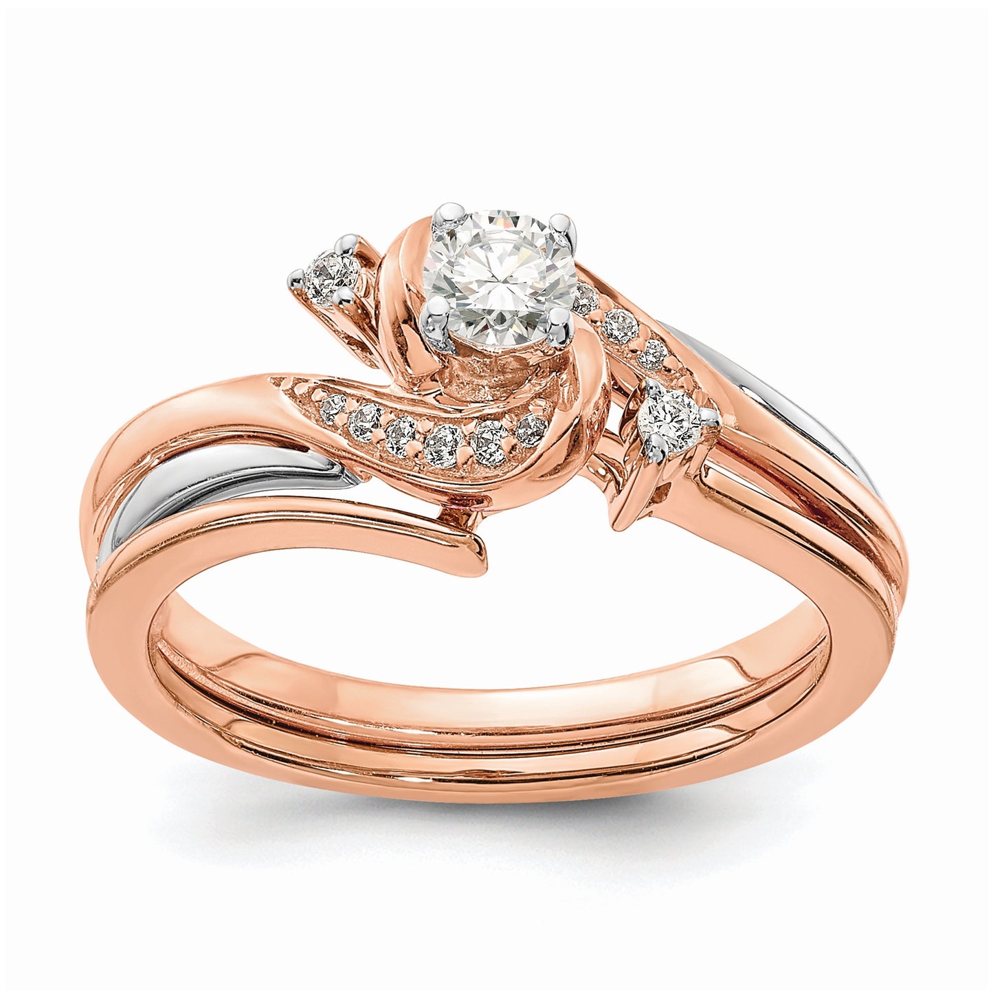 10k White and Rose Gold Bypass 1/4 carat Diamond Complete Engagement Ring