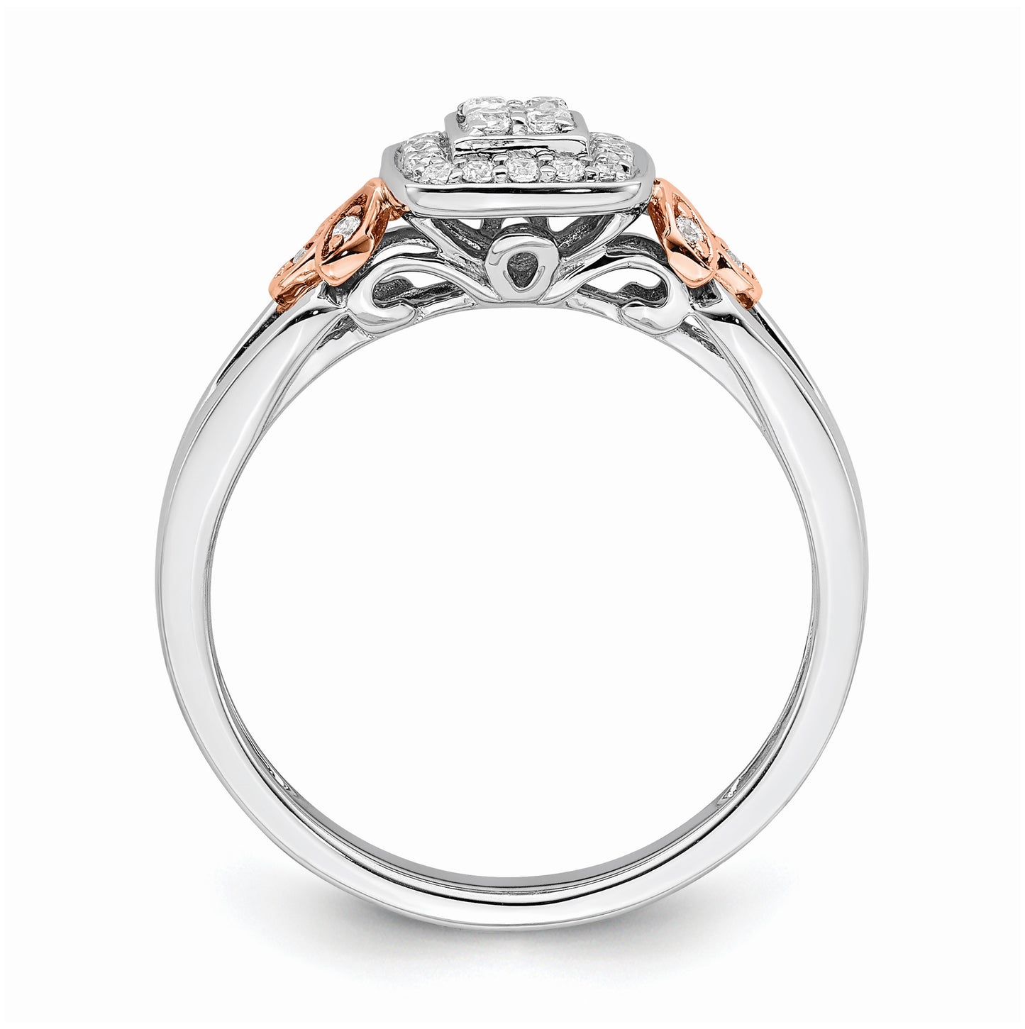 10k White and Rose Gold Square Halo Cluster 1/6 carat Diamond Complete Engagement Ring