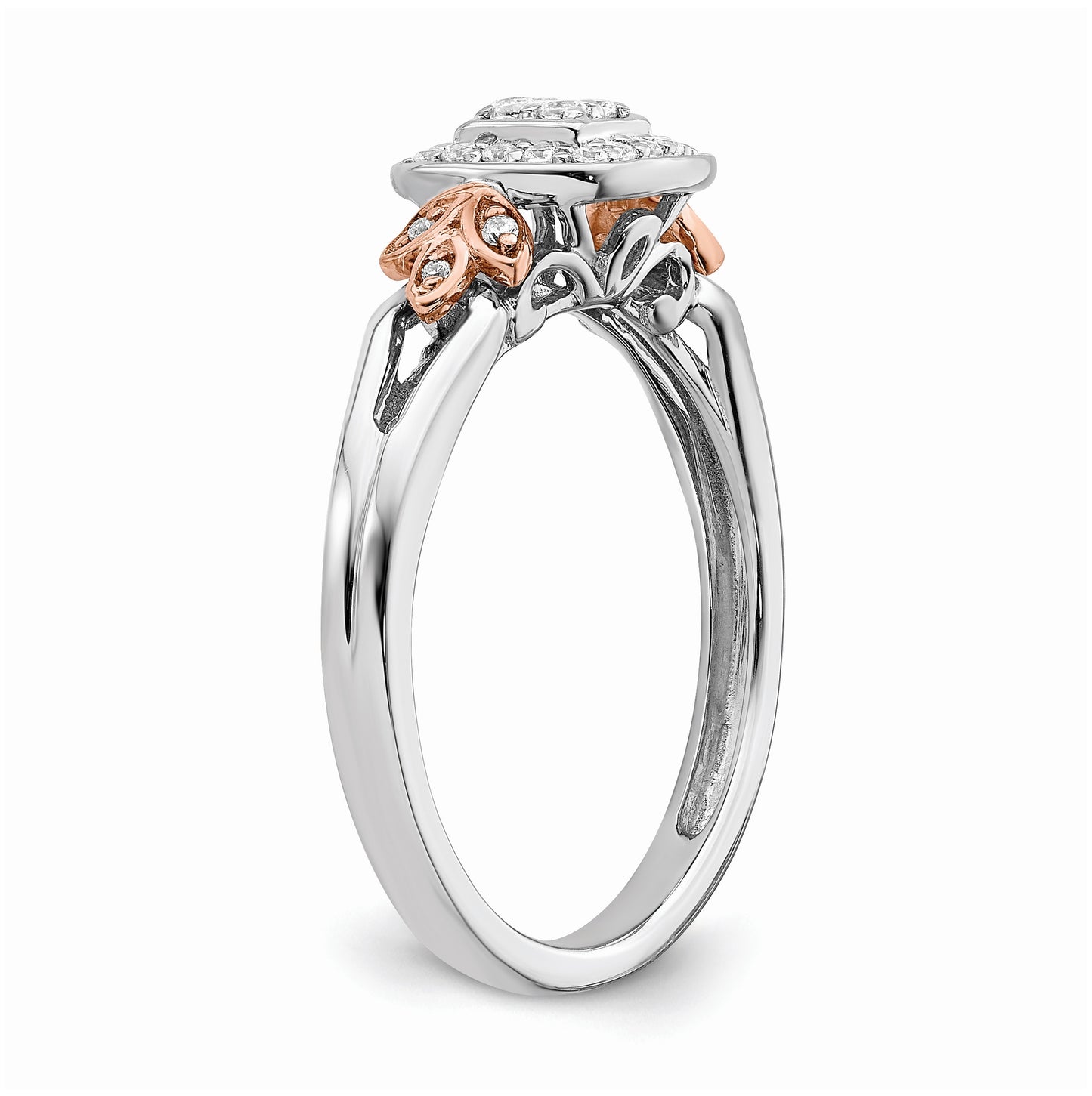 10k White and Rose Gold Square Halo Cluster 1/6 carat Diamond Complete Engagement Ring